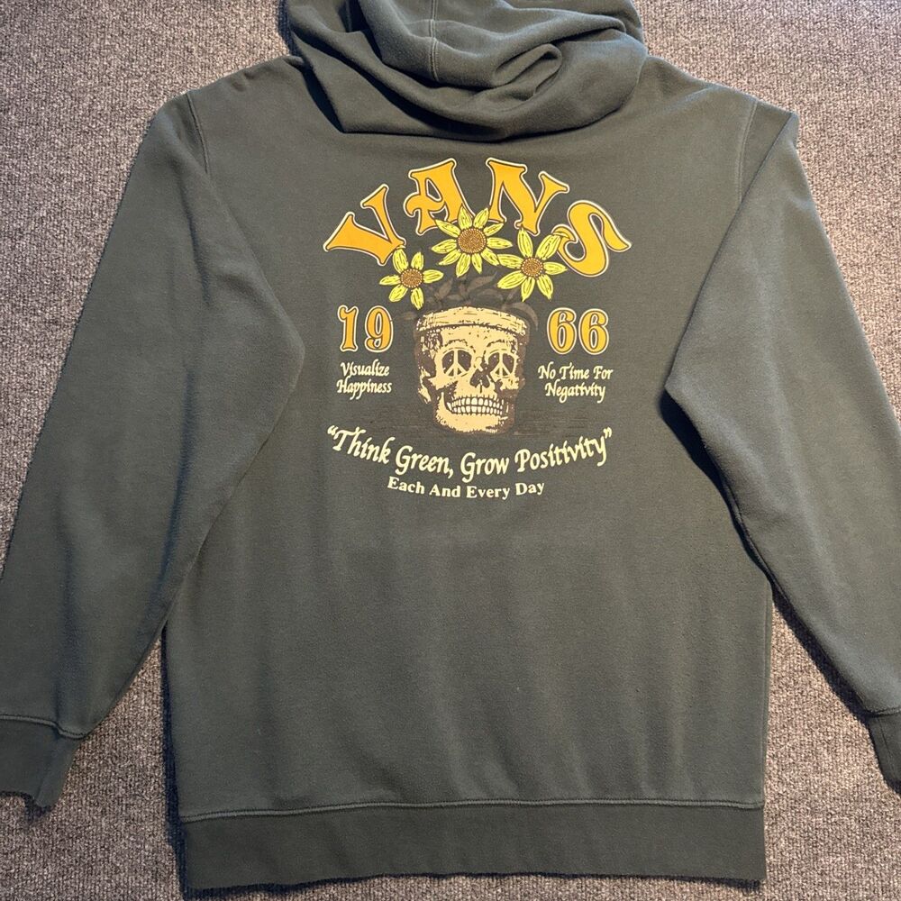Vans Hoodie Mens Medium Floral Skull Graphic Off The Wall Pullover Sweatshirt